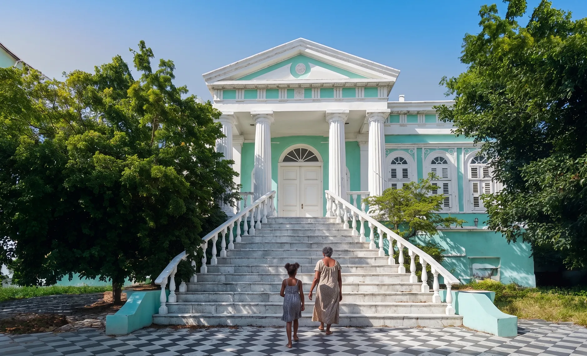 Villa Maria facade surrounded by tropical greenery in Willemstad, Curaçao